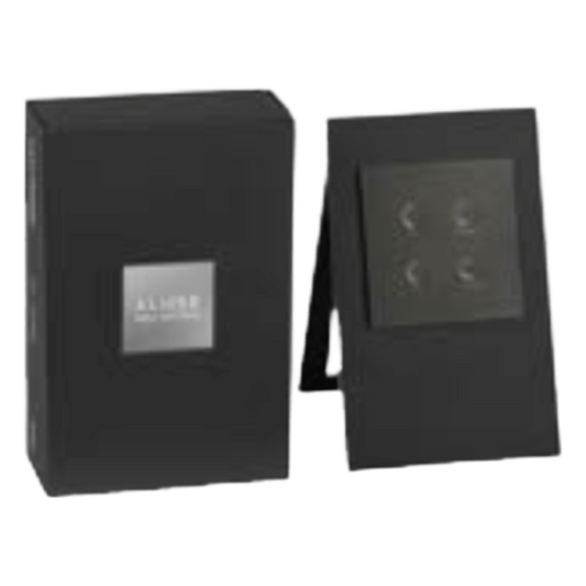 Exhibidor de mesa con muestrario de la botonera Lutron Alisse para punto de venta