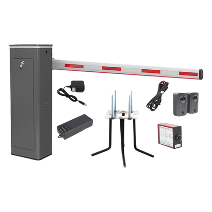 Kit COMPLETO Barrera Derecha XBS Con Corona LED / Brazo Iluminado de 5M / Incluye Sensor de Masa, Transformador, Lazo Magnético, Ancla, Fotoceldas y
