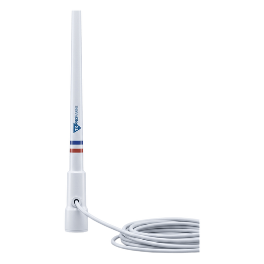 Antena Marina VHF / Fibra de Vidrio / 156-163 MHz / 6.5 dBi / Cable 10 m (32.8 ft) / PL-259 / Exterior IP67