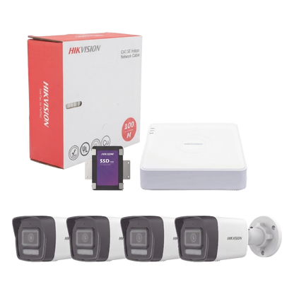 Kit IP 4 Megapixel / NVR de 4 Canales con 4 Puertos PoE / 4 Cámaras IP Bala Dual Light (IR + Luz Blanca) con Microfono Integrado y ACUSENSE Lite para