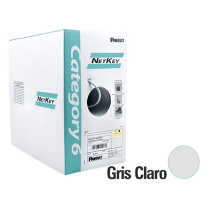 Bobina de Cable UTP de 305 Metros (1000 Pies) de Cobre, NetKey, Gris Claro, Categoría 6 (24 AWG), 1000Mbps, Riser (CMR), de 4 Pares