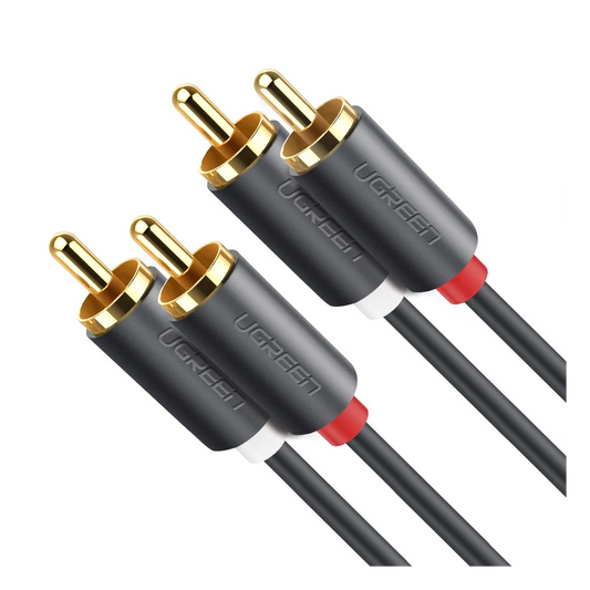 Cable de Audio 2 RCA Macho a 2 RCA Macho / 3 Metros (9.84 Pies) / Color Negro / Alta Calidad / Anillos de Goma para Asegurar un Agarre Firme al