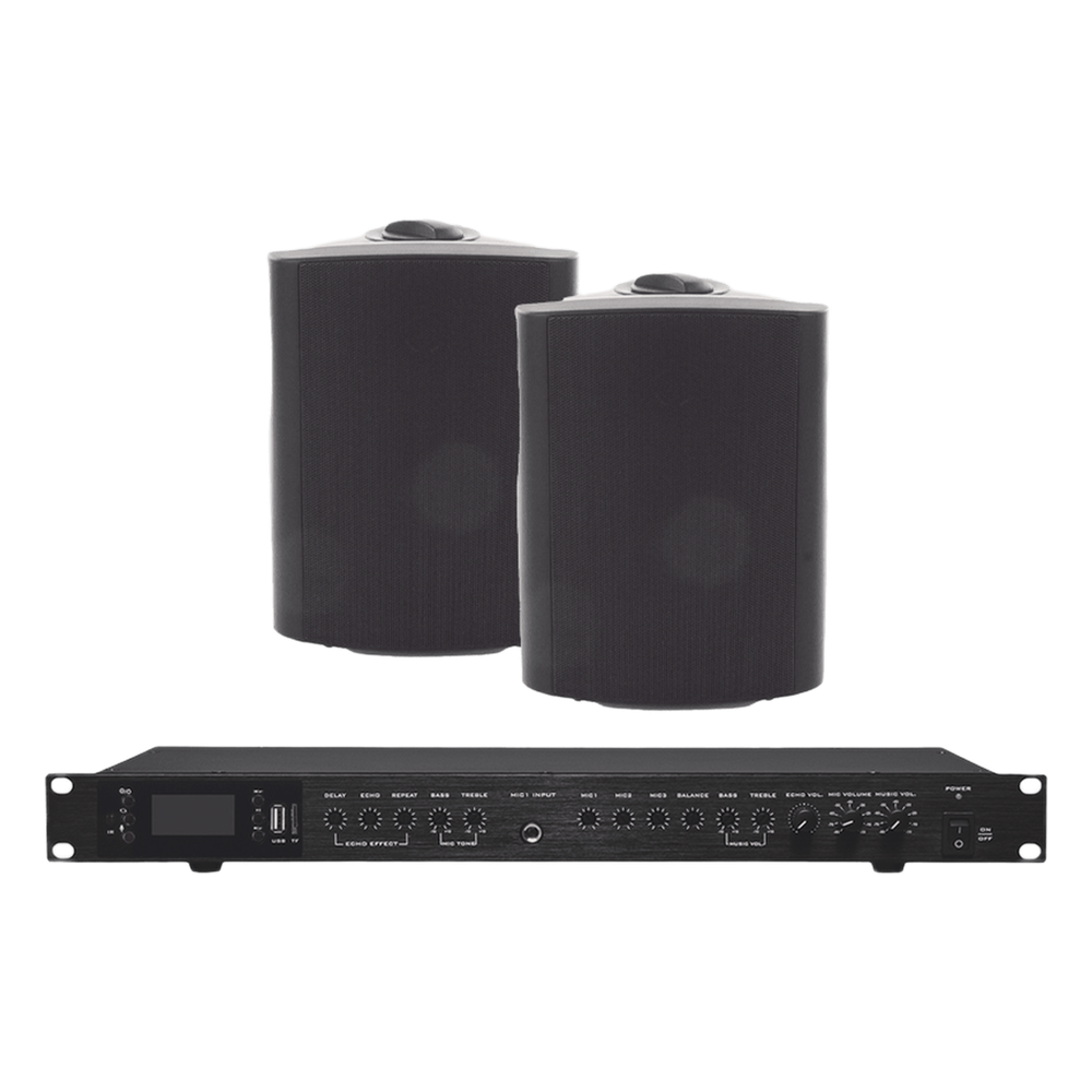 Amplificador de Audio con 2 Bocinas OL-5BK | 2 x 60W | Baja Impedancia 4 - 8&Omega; | Reproductor Bluetooth, USB, SD | Efectos Integrados Delay