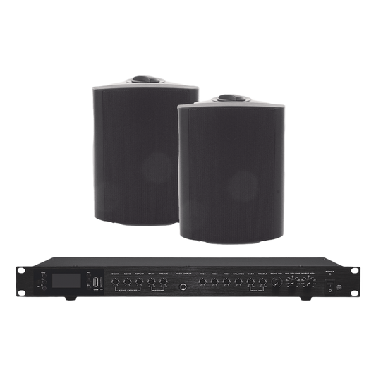Amplificador de Audio con 2 Bocinas OL-5BK | 2 x 60W | Baja Impedancia 4 - 8&Omega; | Reproductor Bluetooth, USB, SD | Efectos Integrados Delay