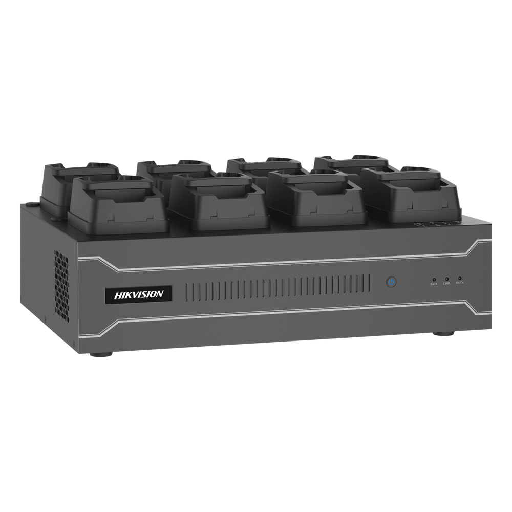Dock Station de Escritorio con 8 Estaciones de Carga para Body Cams / Doble Interfaz de Red / 4 Bahías de HDD / Carga y Respaldo Automático