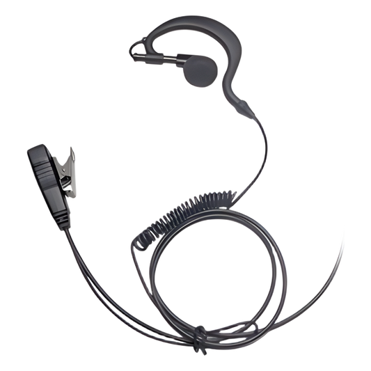 Micrófono-Audífono de Gancho Ergonómico / Cable con Resorte Reforzado con Kevlar / PTT de Solapa / Conector Multipin H02 para Hytera y Telox