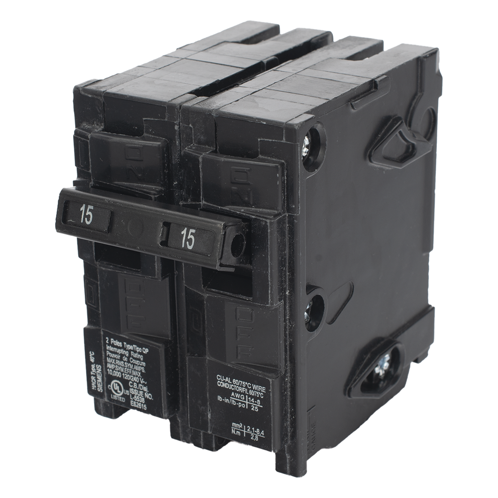 Interruptor automático enchufable tipo QP 2 polos, 15 amp