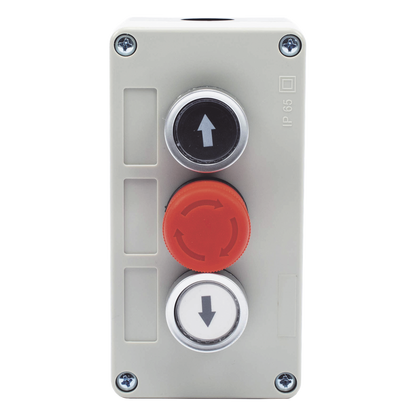 Botonera Triple con Boton de Stop Tipo Enclavado / Para Barreras Vehiculares, Operadores Corredizos y Abatibles.
