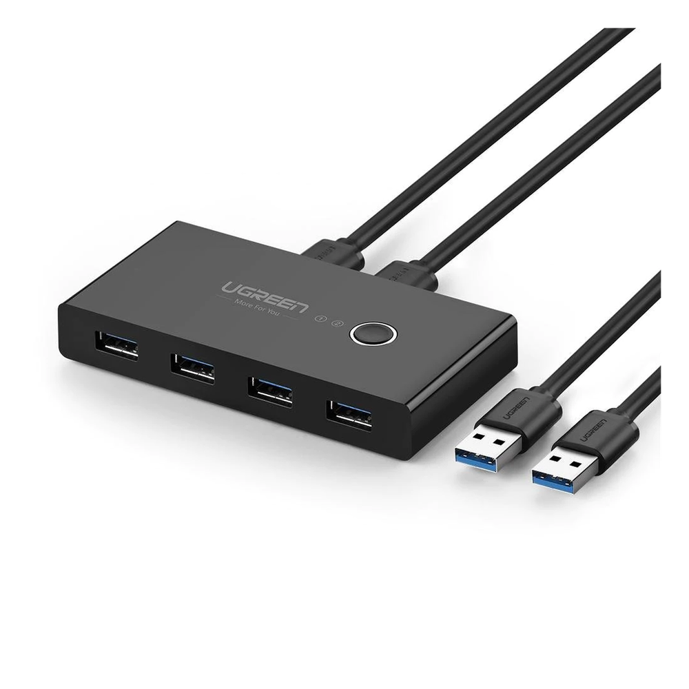 Conmutador USB para Compartir 4 Puertos USB 3.0 a 2 PC Ìs | Cambio Mediante Botón | Incluye Dos Cables USB de 1.5 m | ABS | Permite que 2 Usuarios
