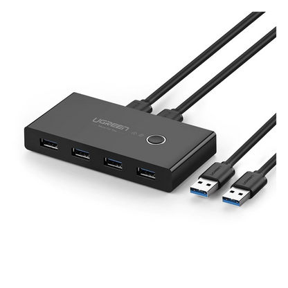 Conmutador USB para Compartir 4 Puertos USB 3.0 a 2 PC Ìs | Cambio Mediante Botón | Incluye Dos Cables USB de 1.5 m | ABS | Permite que 2 Usuarios