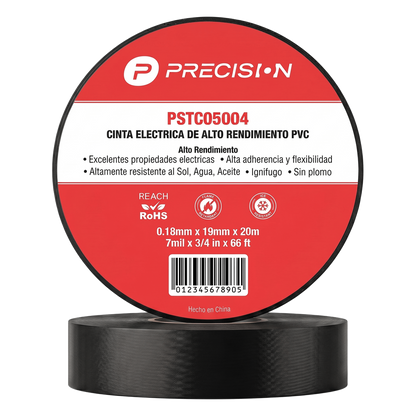 Cinta de aislar de alto rendimiento / Espesor 0.18 mm / Ancho 19 mm / 20 m de Largo / Instalaciones eléctricas y mantenimiento / Color Negro