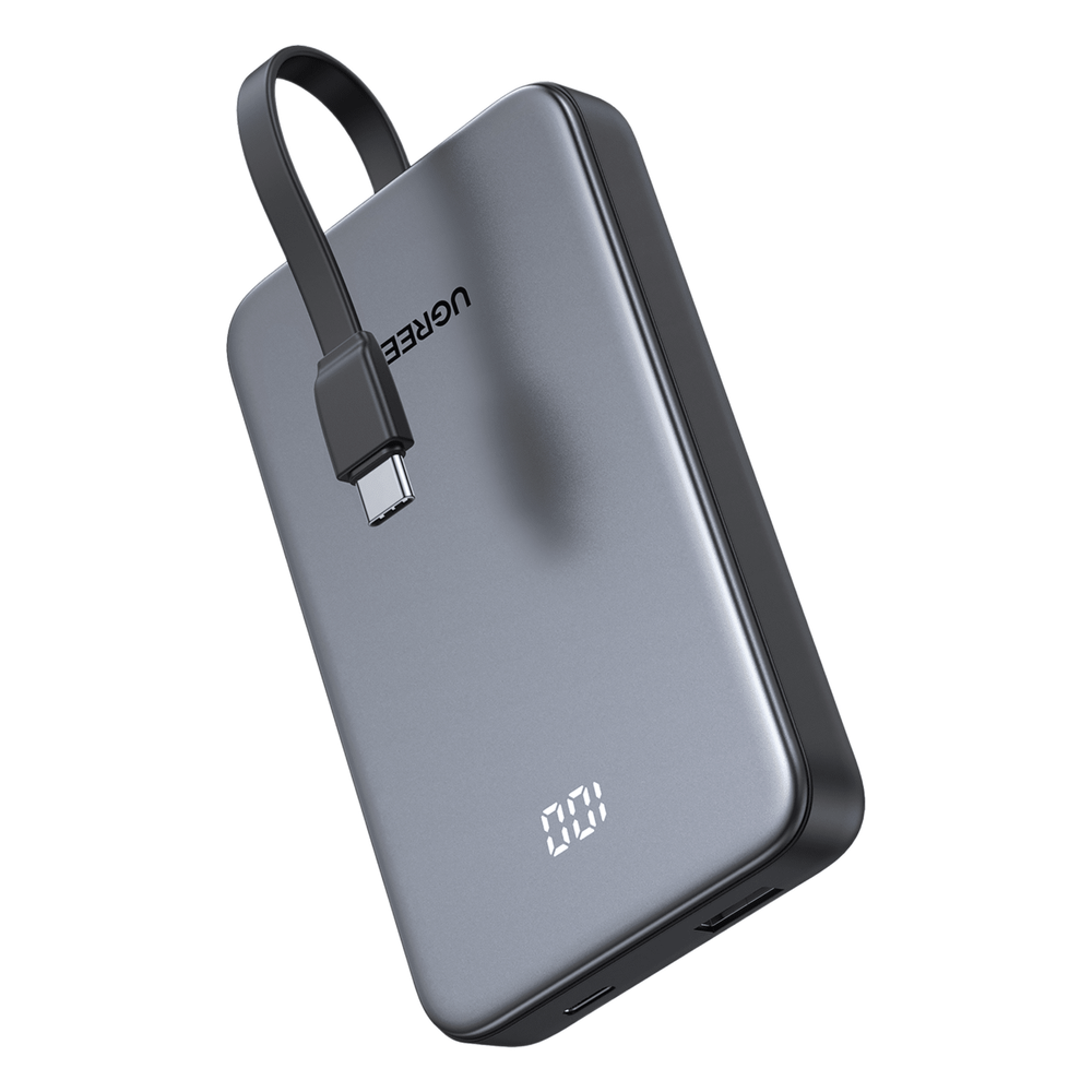 Power Bank 10000mAh con Cable Integrado 20W / Puerto USB-C PD3.0 PPS / Puerto USB-A SCP 22.5W / Batería Polímero Litio / Protecciones Múltiples