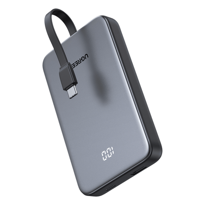 Power Bank 10000mAh con Cable Integrado 20W / Puerto USB-C PD3.0 PPS / Puerto USB-A SCP 22.5W / Batería Polímero Litio / Protecciones Múltiples