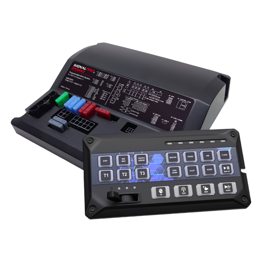 Sirena Vehicular de 200W de Potencia, Programable, Con Controlador de Panel Deslizante de 19 botones, indicador de flecha de tráfico de 6 LED, 12