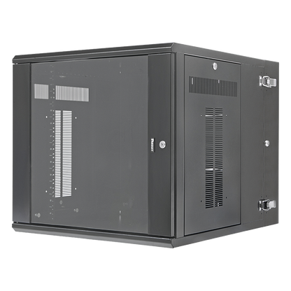 Gabinete PanZone de Montaje en Pared, de 19in, Puerta con Ventana de Seguridad, 12 UR, 762mm de Profundidad, Color Negro
