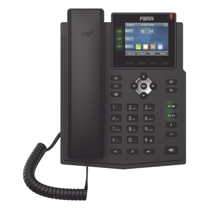 Teléfono IP / 6 Líneas SIP / Pantalla LCD a Color 2.8" / Audio HD G.722 y Opus / Conferencia 3 Vías / Puertos Gigabit / PoE 802.3af / OpenVPN / IPv6