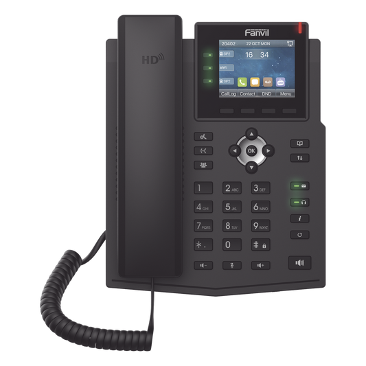 Teléfono IP / 6 Líneas SIP / Pantalla LCD a Color 2.8" / Audio HD G.722 y Opus / Conferencia 3 Vías / Puertos Gigabit / PoE 802.3af / OpenVPN / IPv6