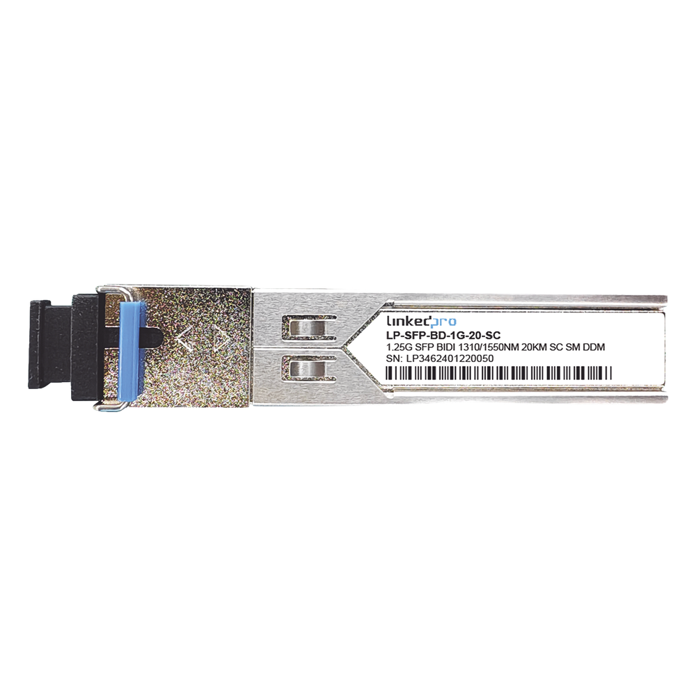 Transceptores Ópticos Bidireccionales SFP (Mini-Gbic) / Monomodo 1310 & 1550 nm / 1.25 Gbps / 1000BASE-BX / Conector SC/UPC Simplex / DDM / Hasta 20