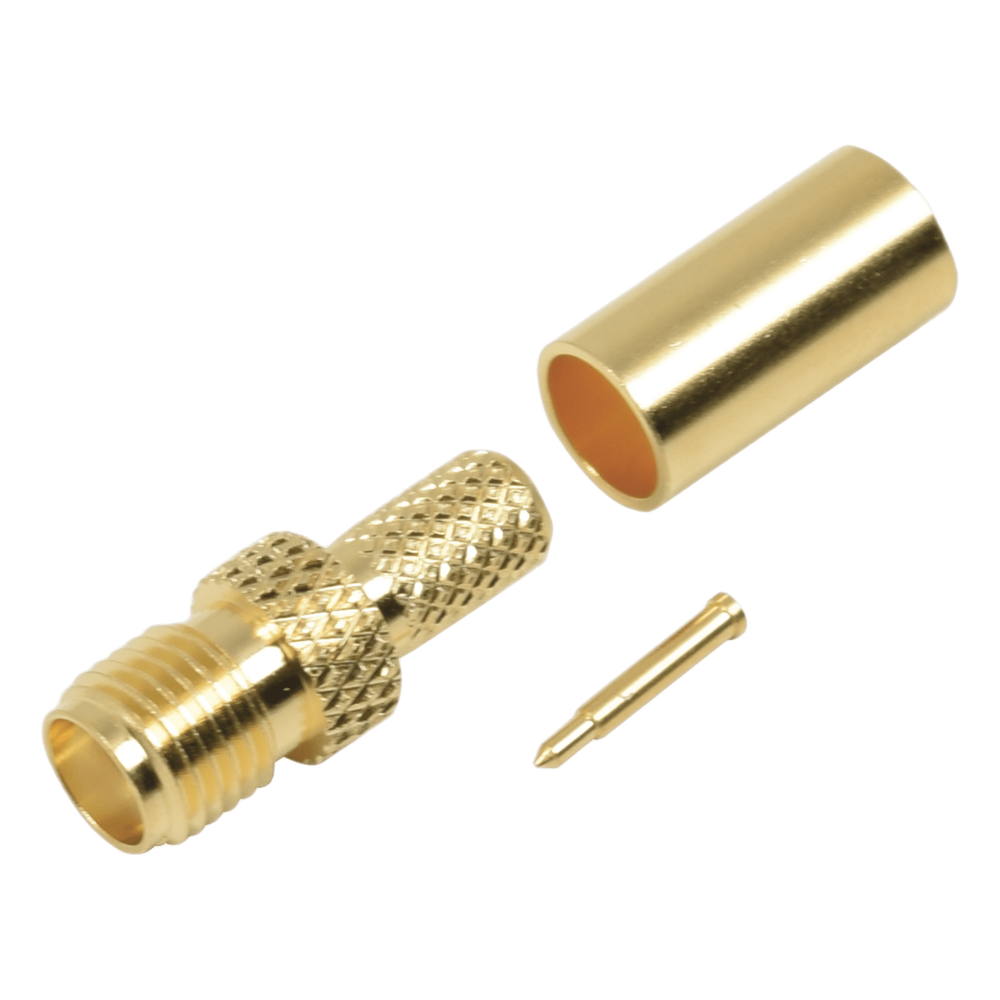 Conector SMA hembra inverso de anillo plegable para cable RG-58/U, Oro/ Oro Teflón