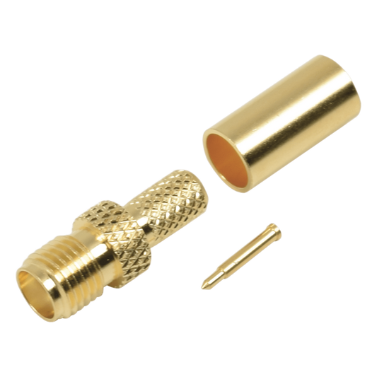 Conector SMA hembra inverso de anillo plegable para cable RG-58/U, Oro/ Oro Teflón
