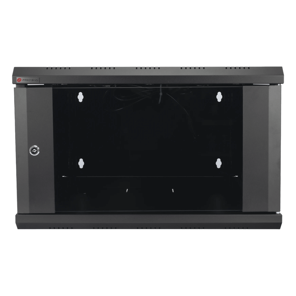 Gabinete de Pared Desarmado / 6U / 19 Pulgadas / 600 x 550 x 382 mm / Cristal Templado 5 mm / Carga Estática 60 kg / Acero SPCC RAL 9004 / IP20