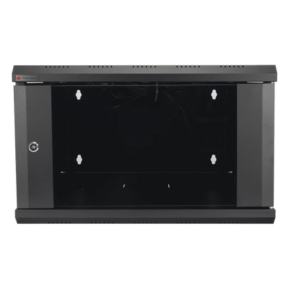 Gabinete de Pared Desarmado / 6U / 19 Pulgadas / 600 x 550 x 382 mm / Cristal Templado 5 mm / Carga Estática 60 kg / Acero SPCC RAL 9004 / IP20