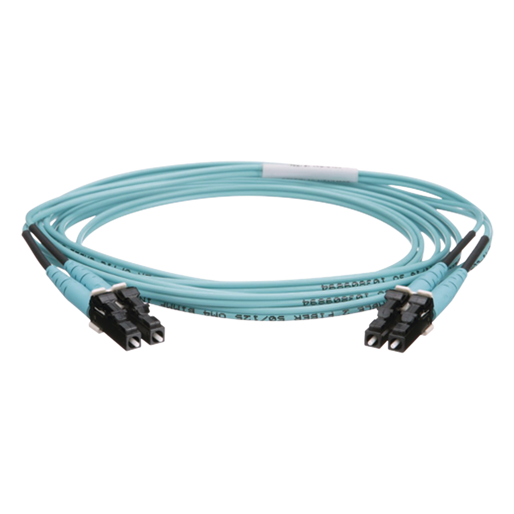 Jumper de Fibra Optica Multimodo 50/125 OM4, LC-LC Duplex, OFNR (Riser), Color Aqua, 2 Metros (6.56 Pies)