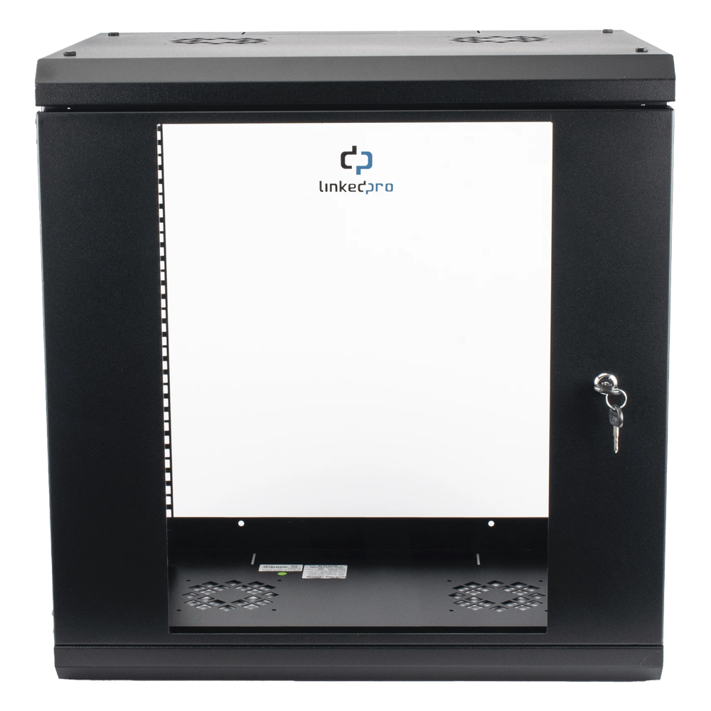 Gabinete de Pared con Puerta de Cristal Templado, 455mm de Profundidad, 12U Rack de 19'', Acero Reforzado