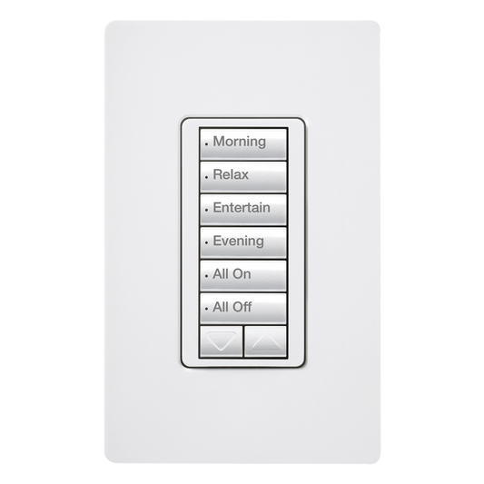 Botonera de pared inalámbrica de 6 botones con subir/bajar, retroiluminada, 120 V, color blanco, para el sistema de control de iluminación RadioRA 2