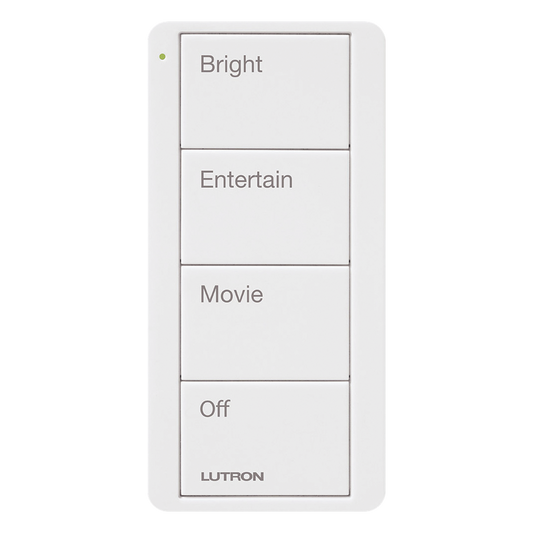 Control Pico inalámbrico de 4 botones con escenas grabadas para sala (Bright, Entertain, Movie y Off), compatible con Caseta Wireless y RA2 Select