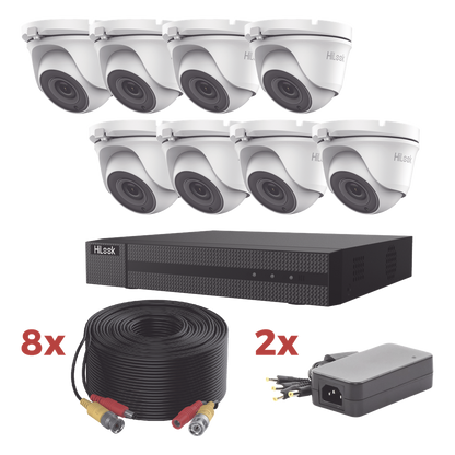 Kit TurboHD / DVR 8 Canales 1080p Lite / 8 Cámaras turret 1080p metalicas / 8 cables de 20 metros / 2 fuentes de 4 canales