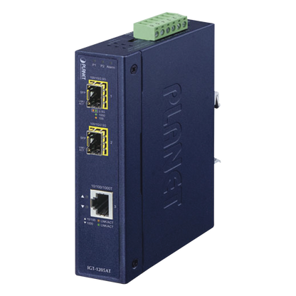 Convertidor de Medios Industrial de 1 Puerto Ethernet 10/100/1000 Base-T a 2 Puertos SFP 100/1000/2500 Base-X