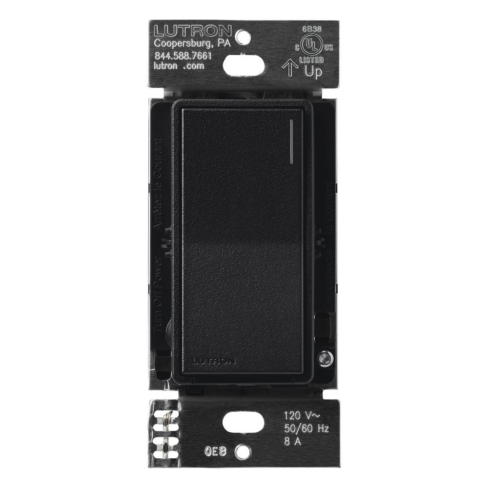 Apagador electrónico Sunnata de encendido y apagado, 8 A en iluminación y motores de 1/4 HP a 120 V, requiere neutro, color negro Midnight satinado