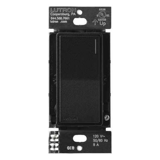 Apagador electrónico Sunnata de encendido y apagado, 8 A en iluminación y motores de 1/4 HP a 120 V, requiere neutro, color negro Midnight satinado