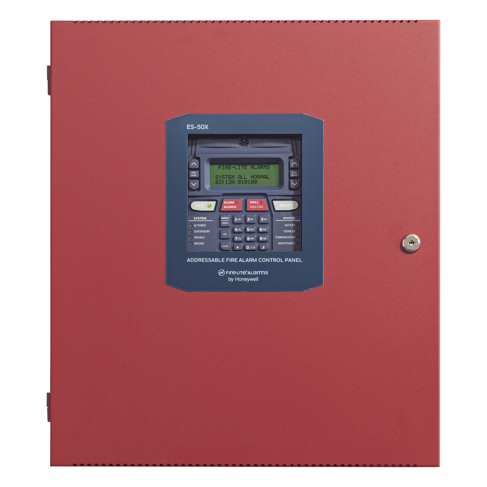 Panel de detección de incendio direccionable inteligente con comunicador dual POTS/IP preinstalado, 50 dispositivos en un lazo SLC, 2 NAC Clase A/B