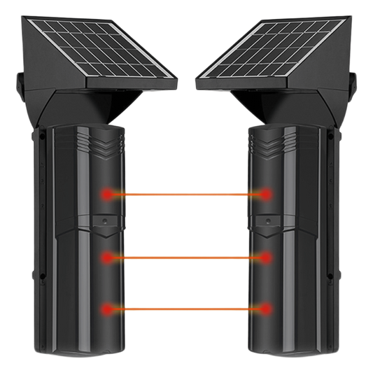 Detector Fotoeléctrico Solar de 3 Rayos / 100 m Exterior / 4 Frecuencias / Batería de Litio 4,000 mAh / Sincronización Digital