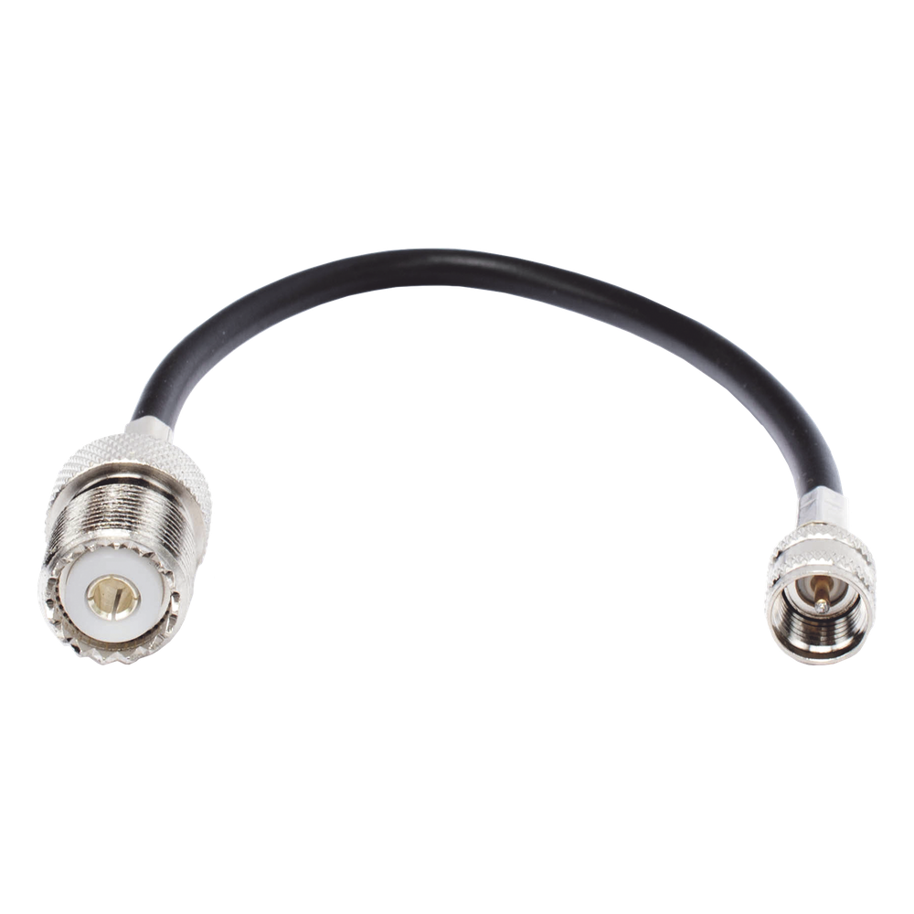 Jumper Adaptador de Conector Mini UHF Macho a UHF Hembra (SO-239), Níquel/ Oro y Plata/ Delrin