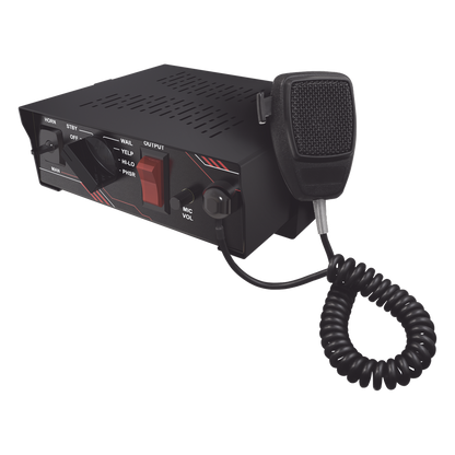 Sirena Vehicular de 100W de Potencia, Con Switch Giratorio de 6 posiciones y Micrófono Integrado de Uso Rudo