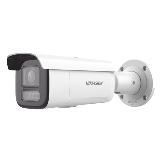 [Dual Light + 2 Micrófonos Integrados] Bala IP 6 Megapixel / Lente Mot. 2.8 a 12 mm / 60 mts Luz Blanca + 60 mts IR / Exterior IP67 / IK10 / WDR 120