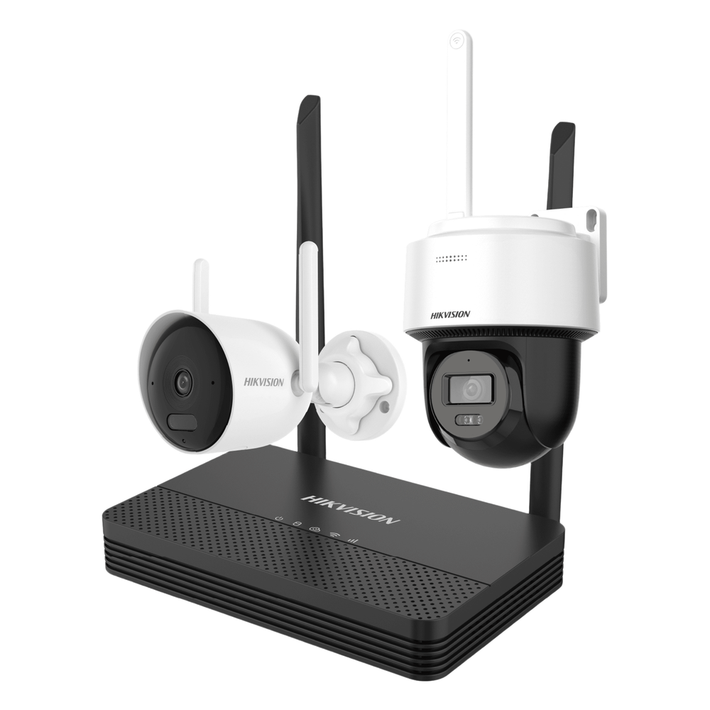Kit IP Inalámbrico 2 Megapíxel / NVS 4 Canales / 1 Cámara Bala Exterior + 1 Cámara Turret Interior con Lente 2.8 mm y Dual Light / Audio