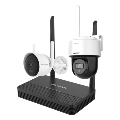 Kit IP Inalámbrico 2 Megapíxel / NVS 4 Canales / 1 Cámara Bala Exterior + 1 Cámara Turret Interior con Lente 2.8 mm y Dual Light / Audio