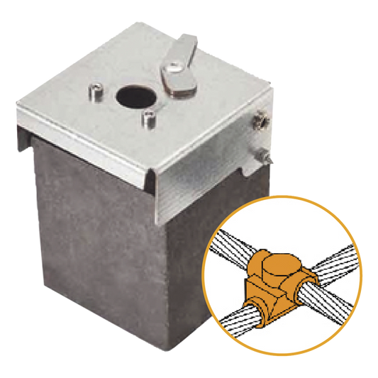 Molde de Grafito Horizontal Unión en Cruz / Cable 2/0 AWG (70 mm²) / 50 Soldaduras / Acero Electrogalvanizado / Normativa IEC 62305