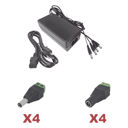 Kit con fuente EPCOM POWER LINE con salida de 12 Vcc a 5 Amper con 4 salidas / Incluye conectores JR52 y JR53
