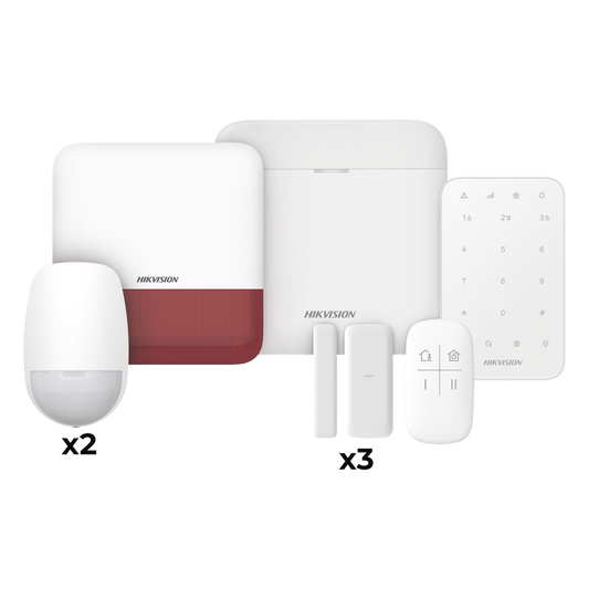 (AX PRO) KIT de Alarma AX PRO / Incluye: 1 Hub / 2 Sensores PIR / 3 Contactos Magnéticos mini / 1 Control Remoto / 1 Sirena Estrobo en color Rojo