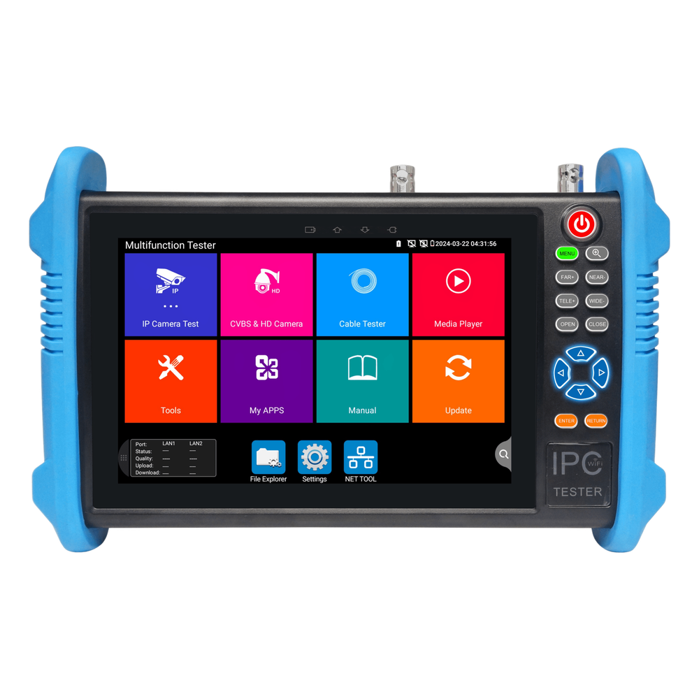 Tester de Video Profesional | Pantalla 7"| Prueba IP/HD/Analógicas | TVI/CVI/AHD/CVBS | IP ONVIF | 4K/8K | H.264/H.265 | HDMI | PTZ | Scanner IP |