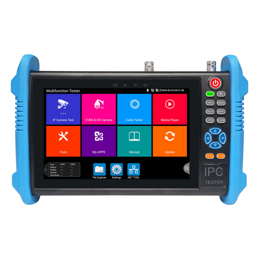 Tester de Video Profesional | Pantalla 7"| Prueba IP/HD/Analógicas | TVI/CVI/AHD/CVBS | IP ONVIF | 4K/8K | H.264/H.265 | HDMI | PTZ | Scanner IP |