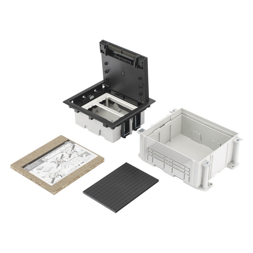 Caja de Suelo Simon Serie S / Para Voz, Datos o Contactos Eléctricos / Capacidad para 2 Módulos / Con Registro Integrado para Fijación en Concreto
