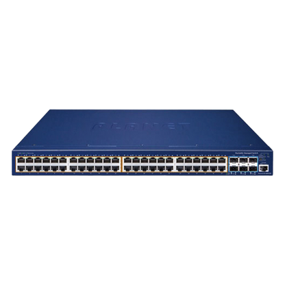Switch Administrable Stacking Capa 3, 48 Puertos PoE Gigabit 802.3at, 6 Puertos SFP de 10 G, Entrada de Alimentación Redundante de 55 V cc.