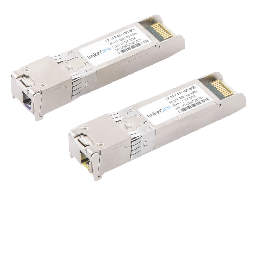 Transceptores Ópticos Bidireccionales SFP+ (Mini-Gbic) / Monomodo 1490 & 1550 nm / 10 Gbps / 10GBASE-BX / Conector LC/UPC Simplex / DDM / Hasta 80 km