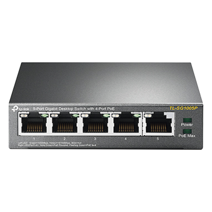 Switch Escritorio No Administrable de 5 puertos 10/100/1000 Mbps / Con 4 puertos PoE 802.3af/at de hasta 65 W / PoE Extendido hasta 250 metros